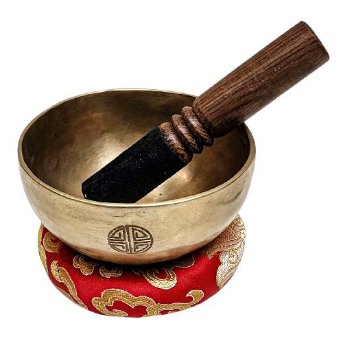[full Moon Bowl], Moon Carved, Buddhist Hand Beaten Singing Bowl, Antique Finishing, [select Accessories]