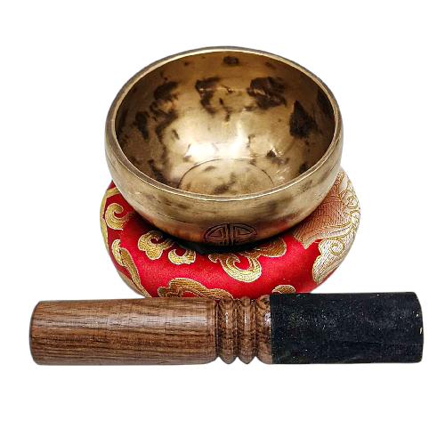 [full Moon Bowl], Moon Carved, Buddhist Hand Beaten Singing Bowl, Antique Finishing, [select Accessories]