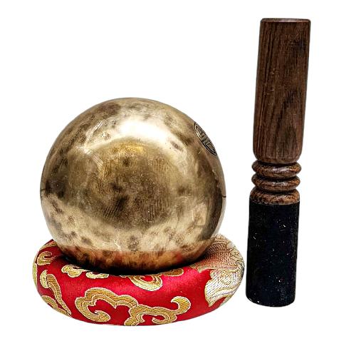 [full Moon Bowl], Moon Carved, Buddhist Hand Beaten Singing Bowl, Antique Finishing, [select Accessories]