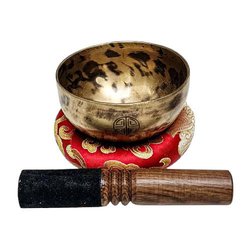 [full Moon Bowl], Moon Carved, Buddhist Hand Beaten Singing Bowl, Antique Finishing, [select Accessories]