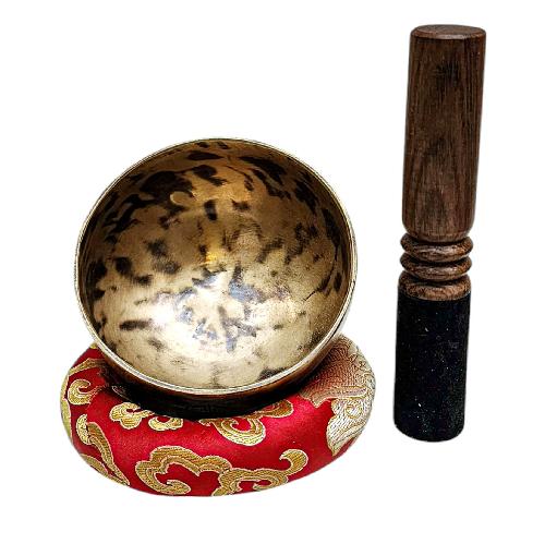 [full Moon Bowl], Moon Carved, Buddhist Hand Beaten Singing Bowl, Antique Finishing, [select Accessories]