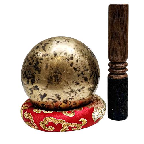 [full Moon Bowl], Moon Carved, Buddhist Hand Beaten Singing Bowl, Antique Finishing, [select Accessories]