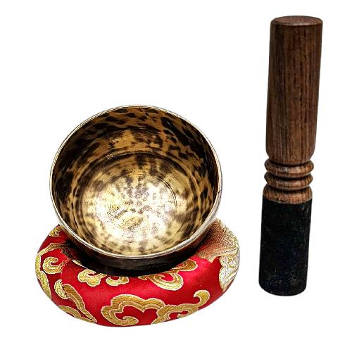 [full Moon Bowl], Moon Carved, Buddhist Hand Beaten Singing Bowl, Antique Finishing, [select Accessories]