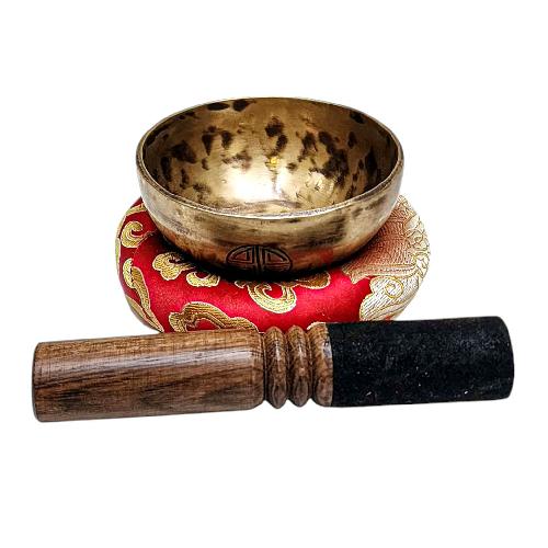 [full Moon Bowl], Moon Carved, Buddhist Hand Beaten Singing Bowl, Antique Finishing, [select Accessories]