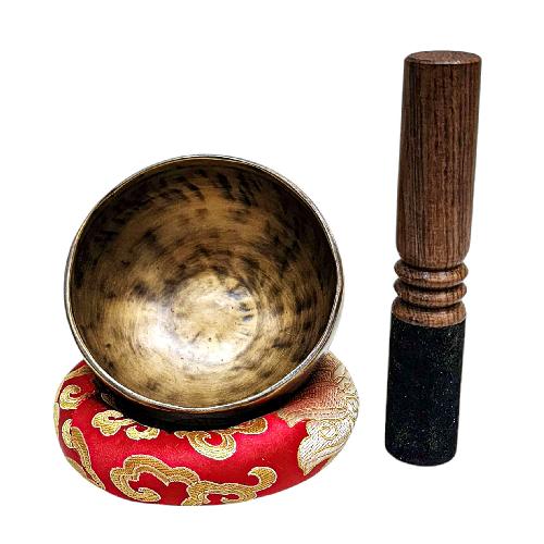 [full Moon Bowl], Moon Carved, Buddhist Hand Beaten Singing Bowl, Antique Finishing, [select Accessories]