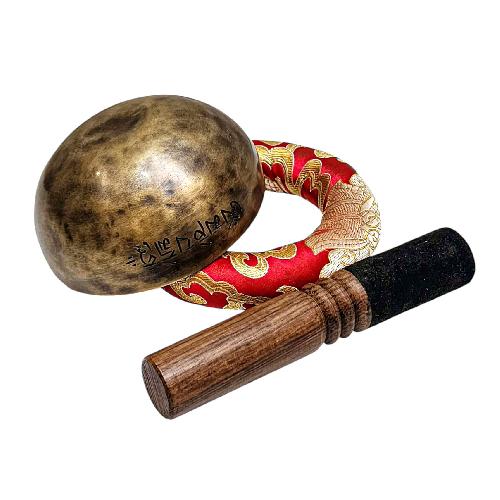 [full Moon Bowl], Moon Carved, Buddhist Hand Beaten Singing Bowl, Antique Finishing, [select Accessories]