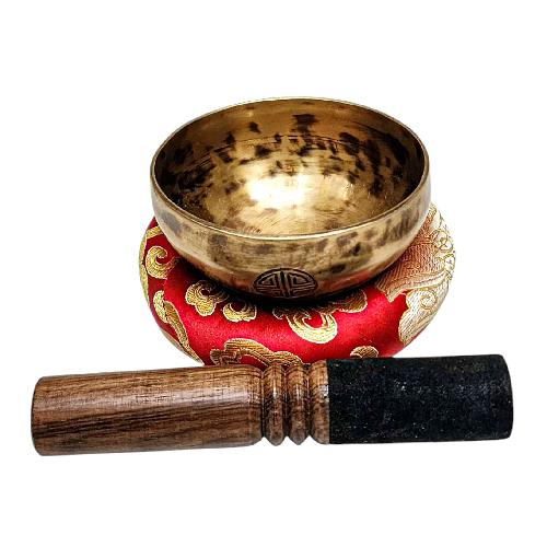 [full Moon Bowl], Moon Carved, Buddhist Hand Beaten Singing Bowl, Antique Finishing, [select Accessories]
