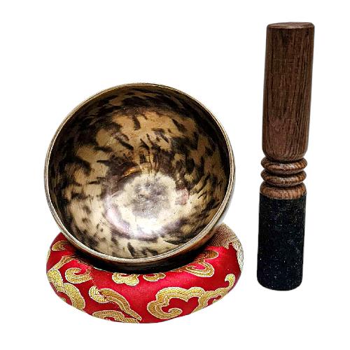 [full Moon Bowl], Moon Carved, Buddhist Hand Beaten Singing Bowl, Antique Finishing, [select Accessories]