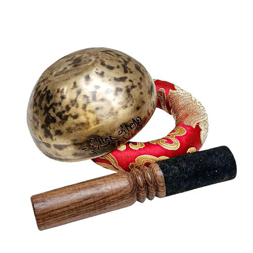 [full Moon Bowl], Moon Carved, Buddhist Hand Beaten Singing Bowl, Antique Finishing, [select Accessories]