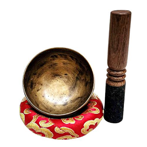 [full Moon Bowl], Moon Carved, Buddhist Hand Beaten Singing Bowl, Antique Finishing, [select Accessories]