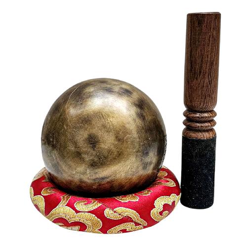 [full Moon Bowl], Moon Carved, Buddhist Hand Beaten Singing Bowl, Antique Finishing, [select Accessories]