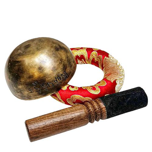[full Moon Bowl], Moon Carved, Buddhist Hand Beaten Singing Bowl, Antique Finishing, [select Accessories]