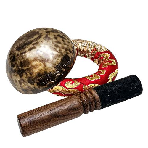 [full Moon Bowl], Moon Carved, Buddhist Hand Beaten Singing Bowl, Antique Finishing, [select Accessories]
