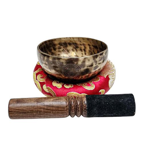 [full Moon Bowl], Moon Carved, Buddhist Hand Beaten Singing Bowl, Antique Finishing, [select Accessories]