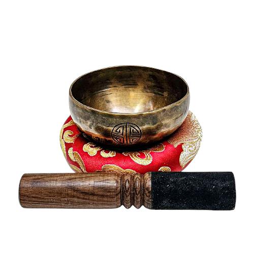 [full Moon Bowl], Moon Carved, Buddhist Hand Beaten Singing Bowl, Antique Finishing, [select Accessories]