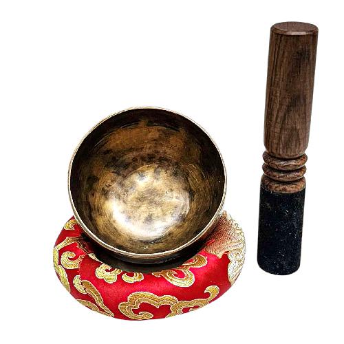 [full Moon Bowl], Moon Carved, Buddhist Hand Beaten Singing Bowl, Antique Finishing, [select Accessories]