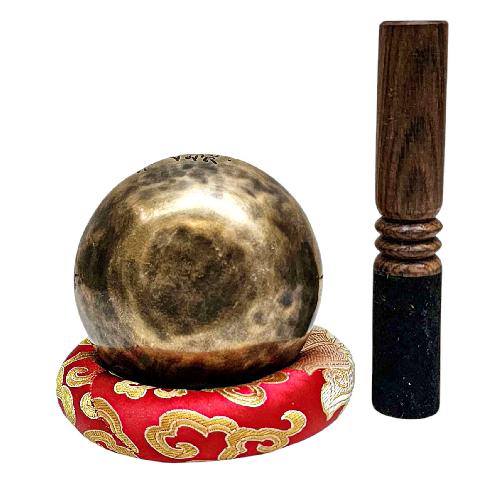 [full Moon Bowl], Moon Carved, Buddhist Hand Beaten Singing Bowl, Antique Finishing, [select Accessories]