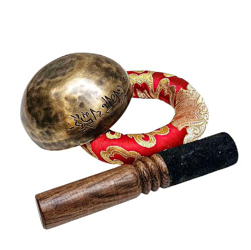 [full Moon Bowl], Moon Carved, Buddhist Hand Beaten Singing Bowl, Antique Finishing, [select Accessories]