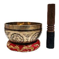 Singing Bowl, Buddhist Hand Beaten, With Fine Etching Carving, [vajrasattva], [select Accessories]