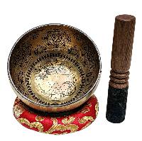Singing Bowl, Buddhist Hand Beaten, With Fine Etching Carving, [sun And Moon], [select Accessories]