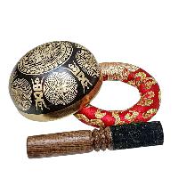 Singing Bowl, Buddhist Hand Beaten, With Fine Etching Carving, [sri Yantra], [select Accessories]
