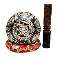 Singing Bowl, Buddhist Hand Beaten, With Fine Etching Carving, [sri Yantra], [select Accessories]
