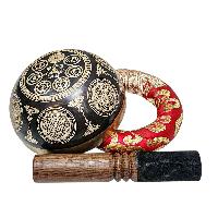 Singing Bowl, Buddhist Hand Beaten, With Fine Etching Carving, [refuse Tree Shakyamuni Buddha], [select Accessories]