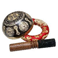 Singing Bowl, Buddhist Hand Beaten, With Fine Etching Carving, [sri Yantra], [select Accessories]