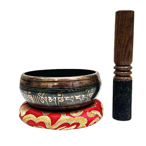 Buddhist Machine Made Singing Bowl, [mantra] Carved Inside, [select Accessories]