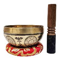 Singing Bowl, Buddhist Hand Beaten, With Fine Etching Carving, [ganesh], [select Accessories]