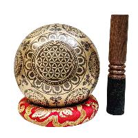 Singing Bowl, Buddhist Hand Beaten, With Fine Etching Carving, [ganesh], [select Accessories]