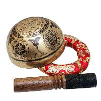 Singing Bowl, Buddhist Hand Beaten, With Fine Etching Carving, [amoghasiddhi Buddha], [select Accessories]