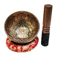 Singing Bowl, Buddhist Hand Beaten, With Fine Etching Carving, [amoghasiddhi Buddha], [select Accessories]