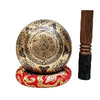 Singing Bowl, Buddhist Hand Beaten, With Fine Etching Carving, [amoghasiddhi Buddha], [select Accessories]