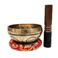 Singing Bowl, Buddhist Hand Beaten, With Fine Etching Carving, [ganesh], [select Accessories]