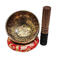 Singing Bowl, Buddhist Hand Beaten, With Fine Etching Carving, [ganesh], [select Accessories]