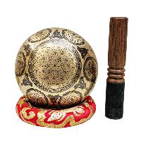 Singing Bowl, Buddhist Hand Beaten, With Fine Etching Carving, [ganesh], [select Accessories]