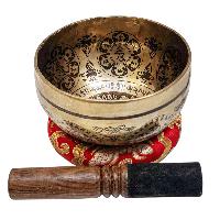 Singing Bowl, Buddhist Hand Beaten, With Fine Etching Carving, [amitabha Buddha], [select Accessories]