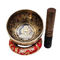 Singing Bowl, Buddhist Hand Beaten, With Fine Etching Carving, [amitabha Buddha], [select Accessories]