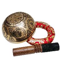 Singing Bowl, Buddhist Hand Beaten, With Fine Etching Carving, [yellow Jambhala], [select Accessories]