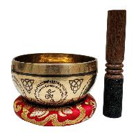 Singing Bowl, Buddhist Hand Beaten, With Fine Etching Carving, [yellow Jambhala], [select Accessories]