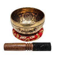 Singing Bowl, Buddhist Hand Beaten, With Fine Etching Carving, [yellow Jambhala], [select Accessories]