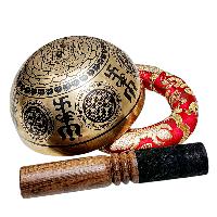 Singing Bowl, Buddhist Hand Beaten, With Fine Etching Carving, [sahasrabhuja Avalokitesvara], [select Accessories]