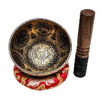 Singing Bowl, Buddhist Hand Beaten, With Fine Etching Carving, [sahasrabhuja Avalokitesvara], [select Accessories]