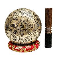 Singing Bowl, Buddhist Hand Beaten, With Fine Etching Carving, [sahasrabhuja Avalokitesvara], [select Accessories]