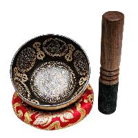 Singing Bowl, Buddhist Hand Beaten, With Fine Etching Carving, [flower Design], [select Accessories]