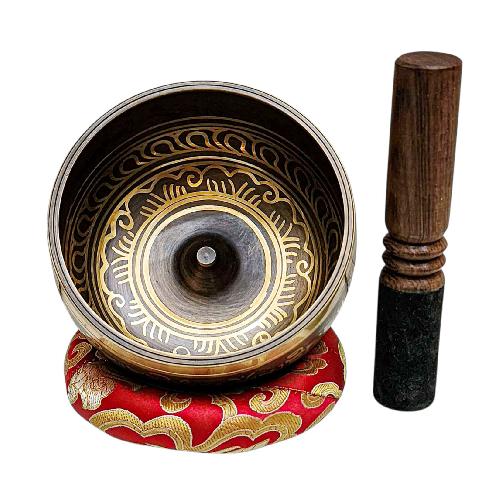 This 7cm tall Buddhist Machine Made Singing Bowl, Lingam Bowl Or Japanese Bowl Carved Inside, Select Accessories (Product Code: HMS36606) weighs 0.68kg and is available at an offer price of US$7.2.