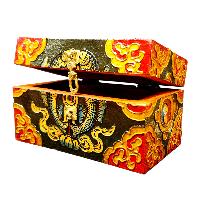 Buddhist Wooden Box With [fish] Design, Tibetan Style With Traditional Colors