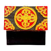 Buddhist Wooden Box With [fish] Design, Tibetan Style With Traditional Colors