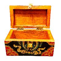 Buddhist Wooden Box With [fish] Design, Tibetan Style With Traditional Colors